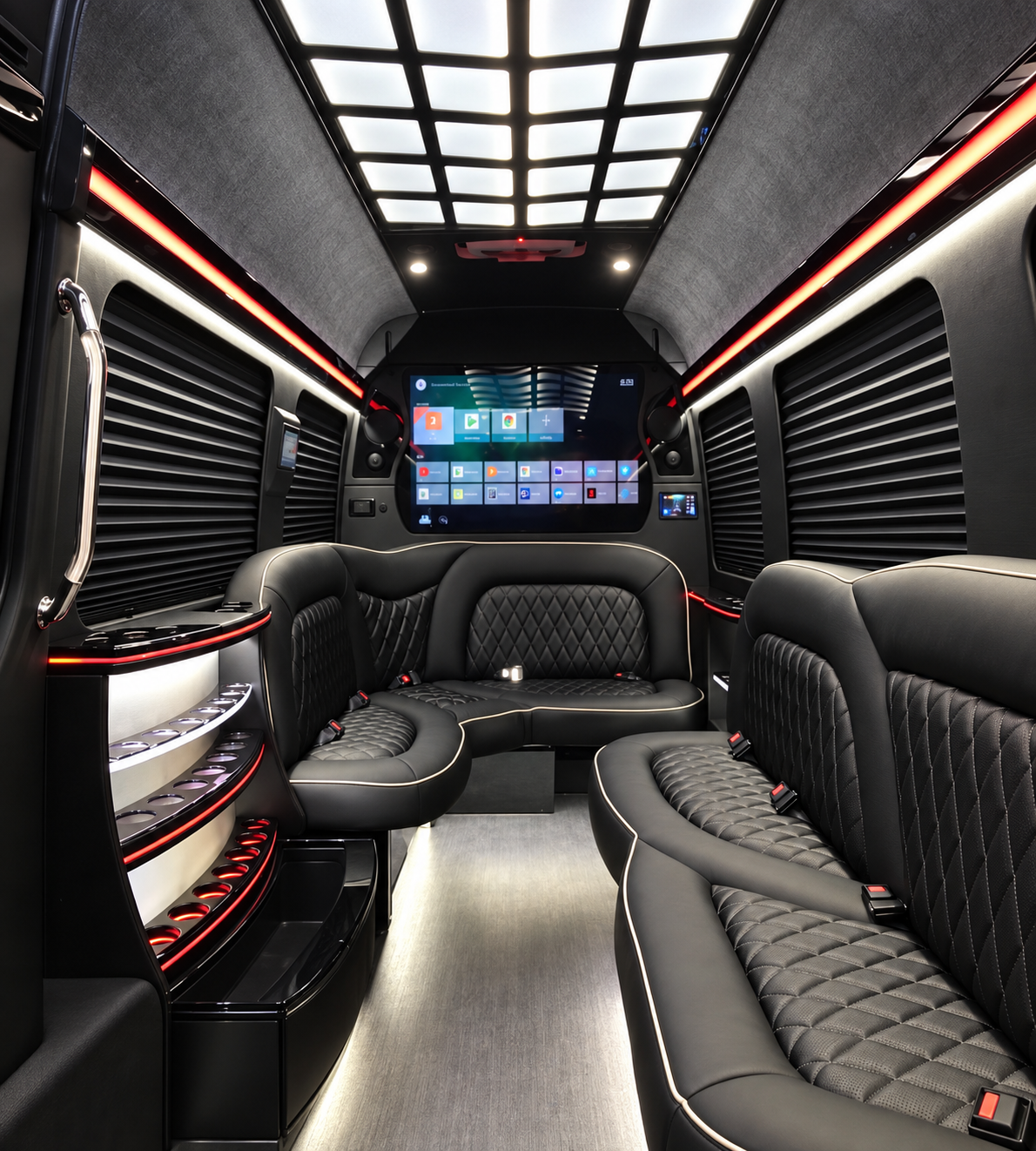 White Sprinter limo interior view 1