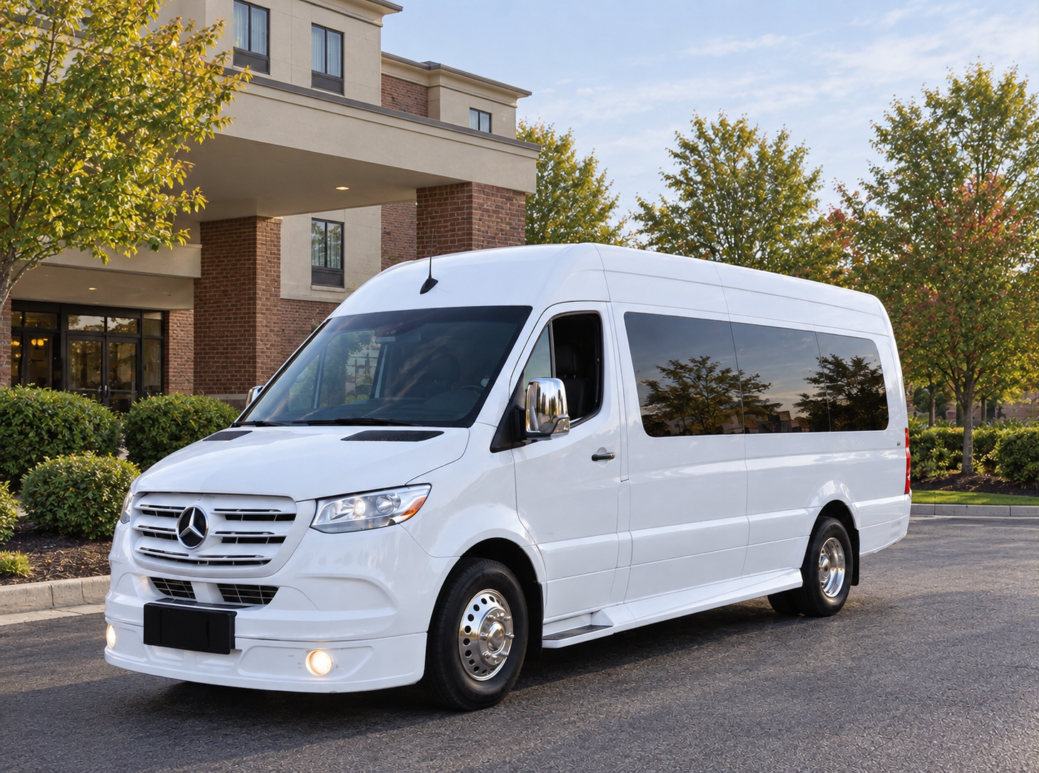 White Sprinter limo exterior view 2
